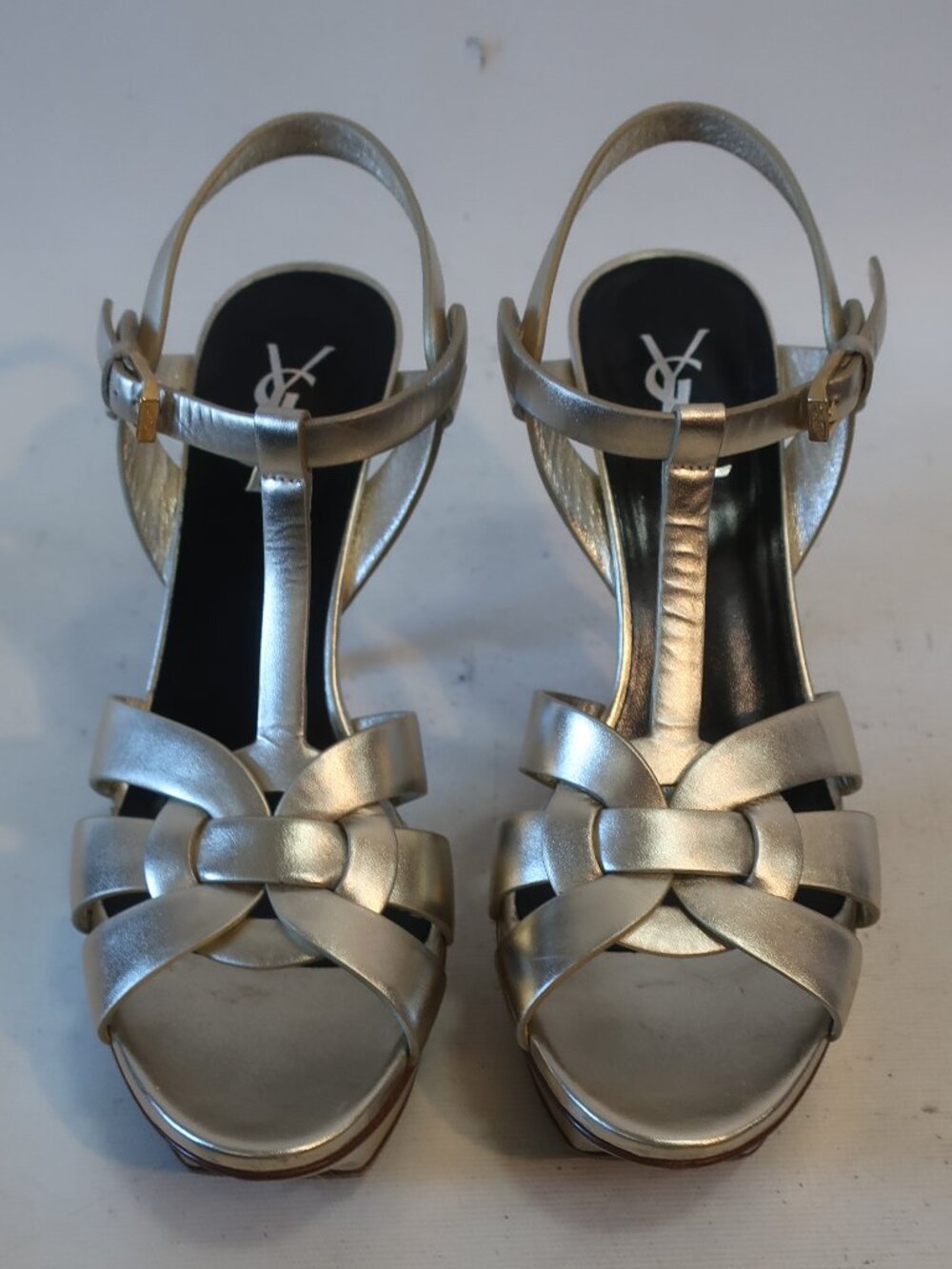 Yves Saint Laurent Tribute Gold Leather Platform Sandals 39 1/2 EU/ 9.5